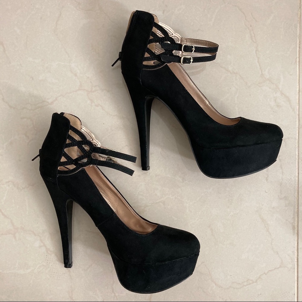 Charlotte Russe Black Faux Suede Platform Heels